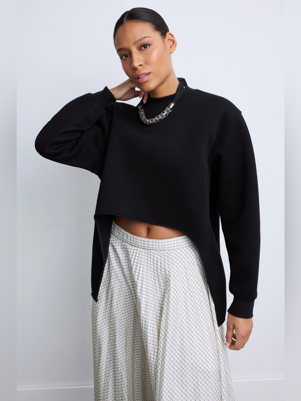 Women's Black Layered-Curve Sweatshirt